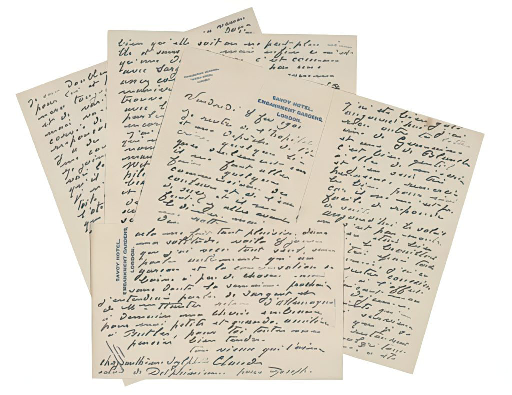 Three Autographed Letters Sent by Claude Monet to Wife Alice from Savoy Hotel, London